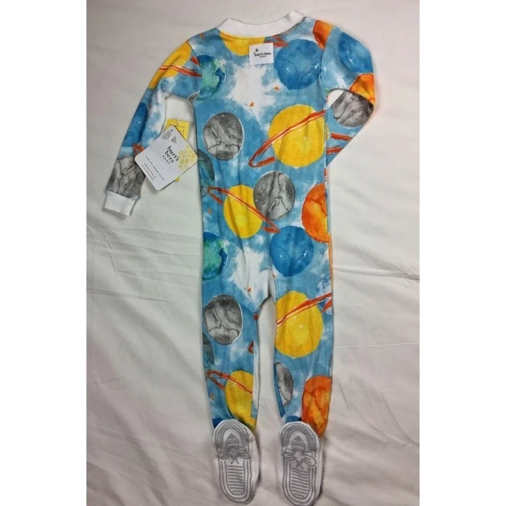 Burt's Bees Outer Space Planet Baby Boy Sleeper 12 Mos Organic Cotton Footed NWT